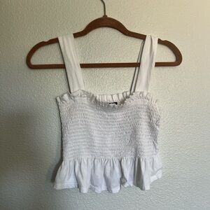 White smocked and ruffle cropped tank top